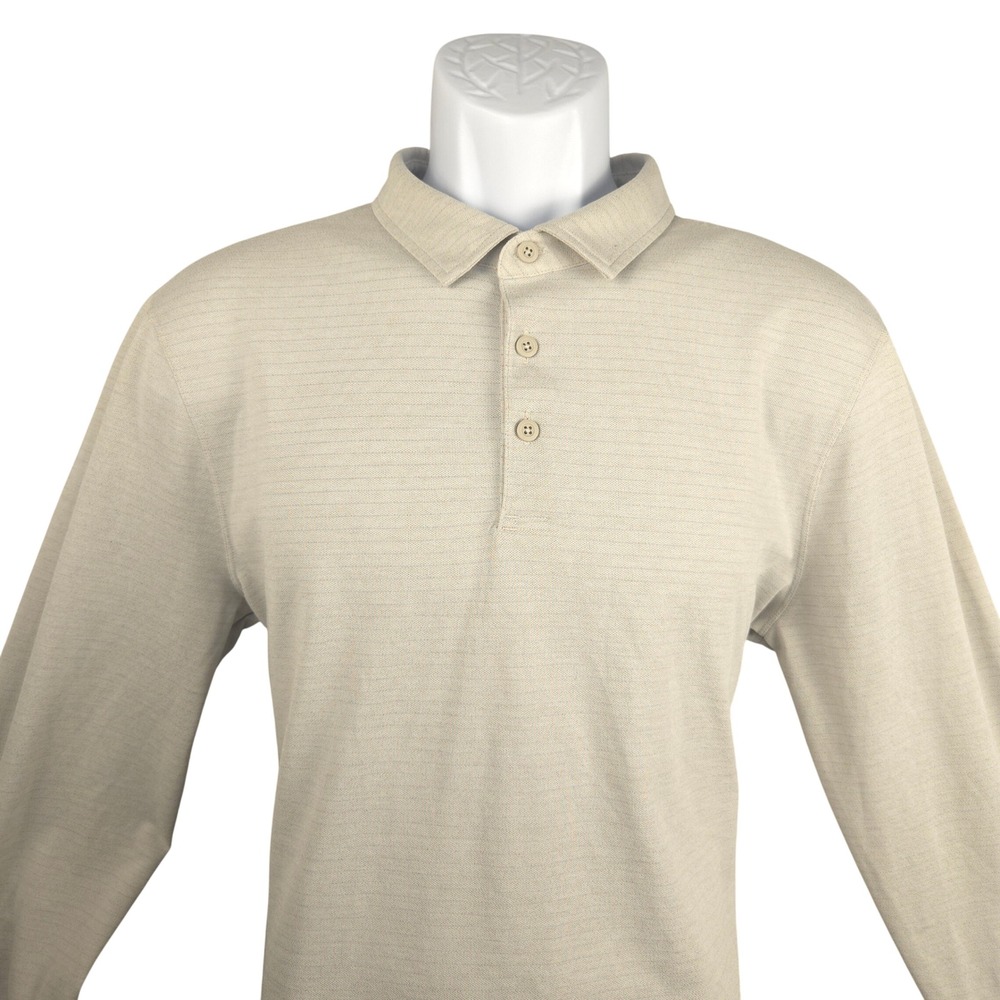 Lululemon Mens Evolution Long Sleeve Polo Shirt Tan Striped Golf Top Size L